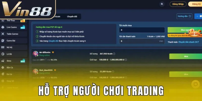 Hỗ trợ người chơi Trading